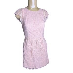 bcbg generation blush pink sz 6 lace floral back out flutter sleeve dress F770